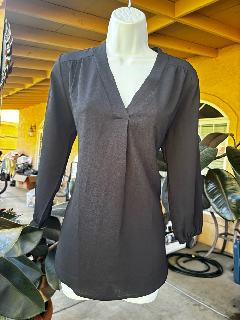 Jon & Anna Black V-Neck Pleated Long Sleeve Blouse